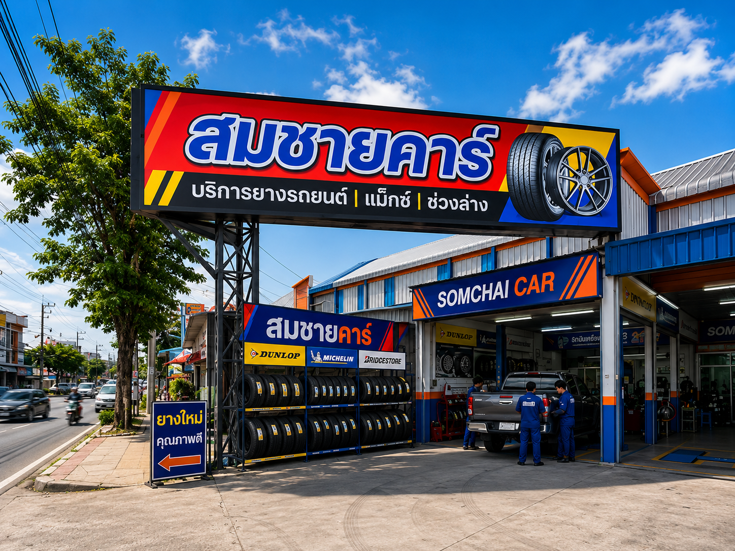 หน้าร้านสมชายคาร์ อะไหล่รถยนต์และยางรถยนต์ ซอยลาดพร้าว 80 กรุงเทพฯ